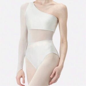SALE!! Shimmer White Ballet Leotard White Bodysuit for Dance Costume Sheer